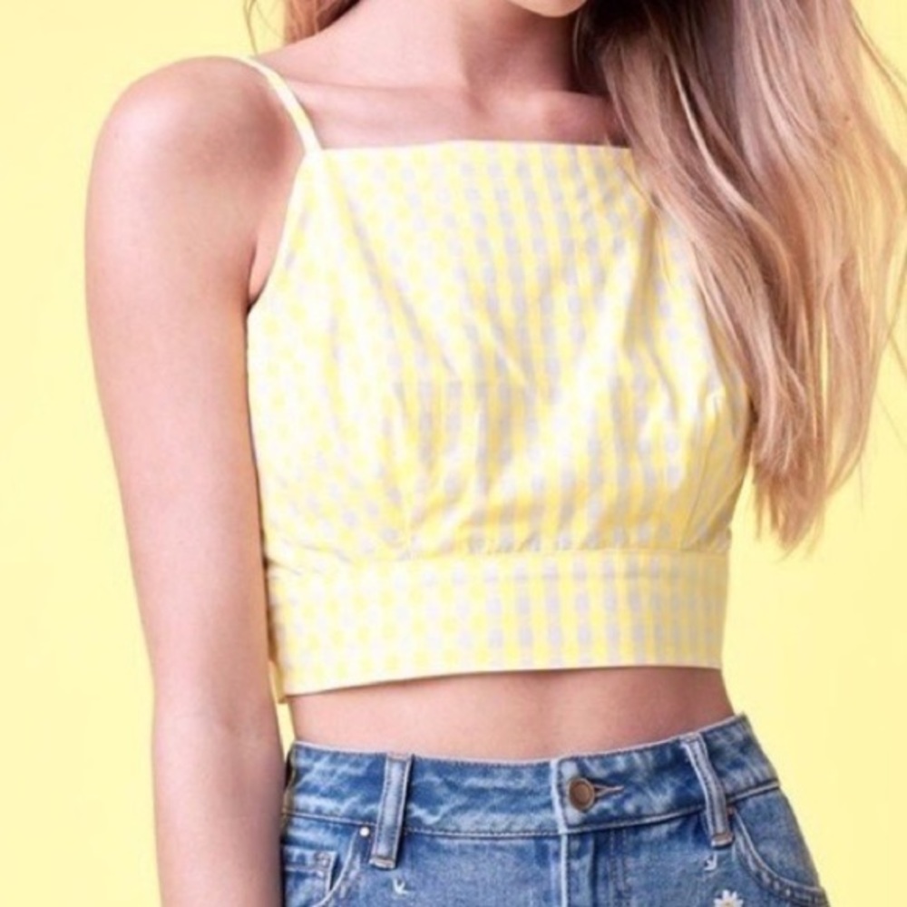 Lottie Moss Pacsun Yellow Gingham Tie Crop Top